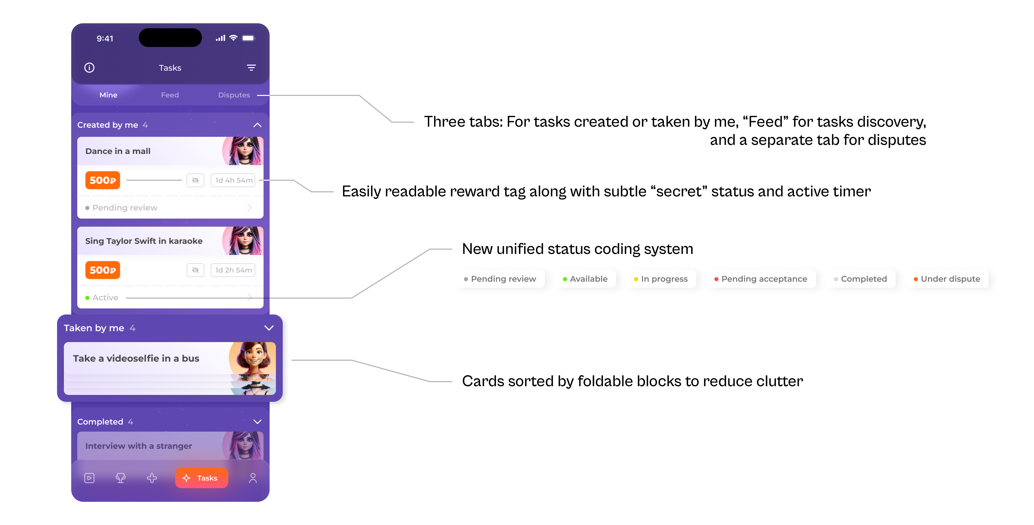 Updated UI for tasks